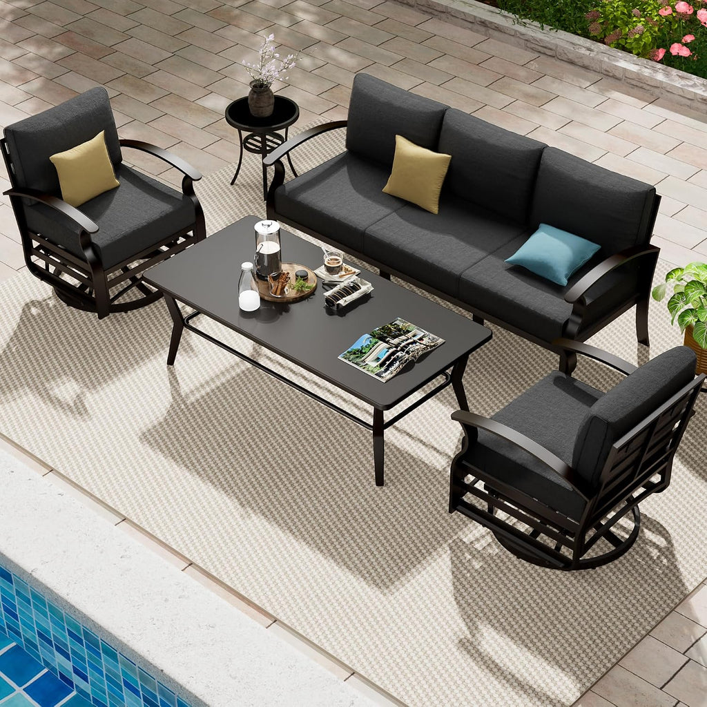 Aluminum Patio Furniture Set with Coffee Table,5 Seats Metal Modern Outdoor Furniture Set w/5.1' Thick Cushions,Patio Sectional w/Swivel Chairs for Backyard,Patio,Grey