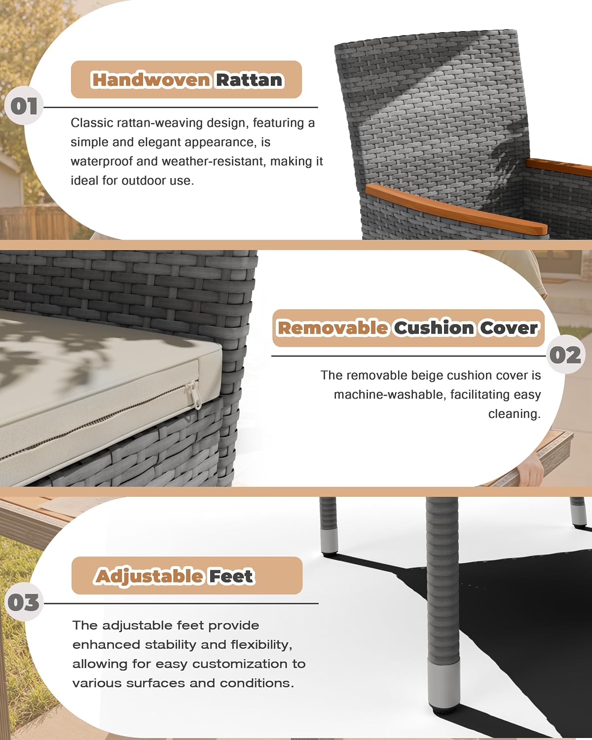 Flamaker 7 Piece Patio Dining Set Outdoor Acacia Wood Table and Chairs with Soft Cushions Wicker Patio Furniture for Deck, Backyard, Garden (Grey)