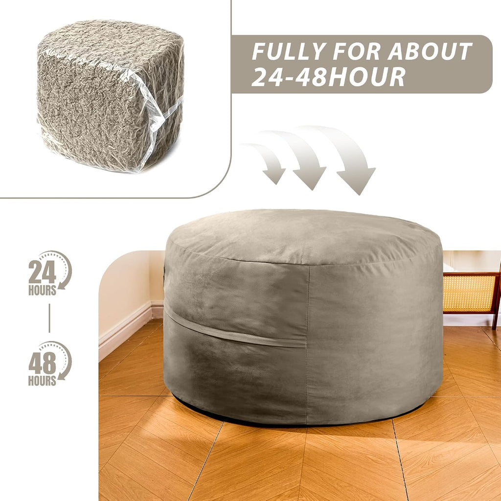 4FT Bean Bag Chair, Bean Bag Chairs for Adults and Kids, Fluffy and Comfy Bean Bag with Velvet Cover, Bean Bag with Memory Foam Filled for Gaming, Living Room, Playroom (Light Grey)