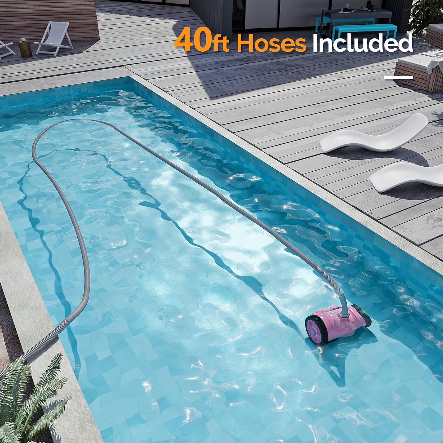(2025 Upgrade) VINGLI Pool Vacuum Cleaner, Suction Side Wall-Climbing Sweeper for Ground&Inground Pools, Automatic Pool Vacuum with 39.6ft Tangle-Free Hose (Comfort Pink&Gray)