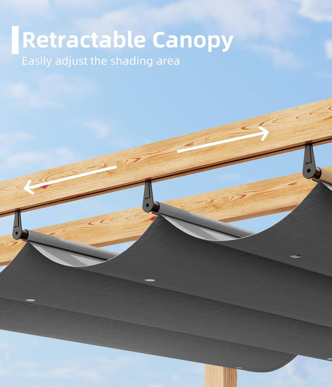 GAOMON Retractable Pergola 10' x 10' Aluminum Outdoor Pergola with Retractable Canopy Faux Wood Metal Pergolas for Patios, Backyard, Deck, Patio, Garden Porch Beach Pavilion Grape Trellis, Gray