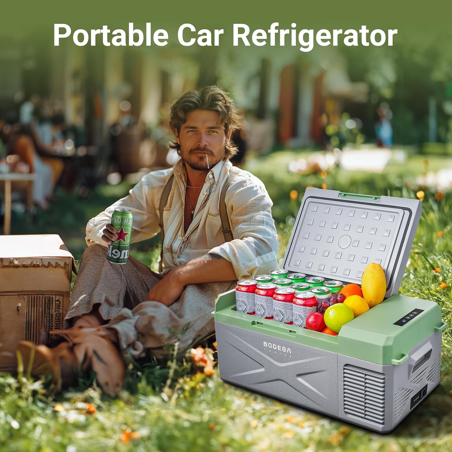 BODEGA BODEGACOOLER 12 Volt Car Refrigerator, 17 Quart Portable Freezer, Car Fridge -4℉-68℉, Electric Cooler 12/24V DC100-240 Volt AC for Outdoor, RV, Camping, Travel, Vehicles, Home Use