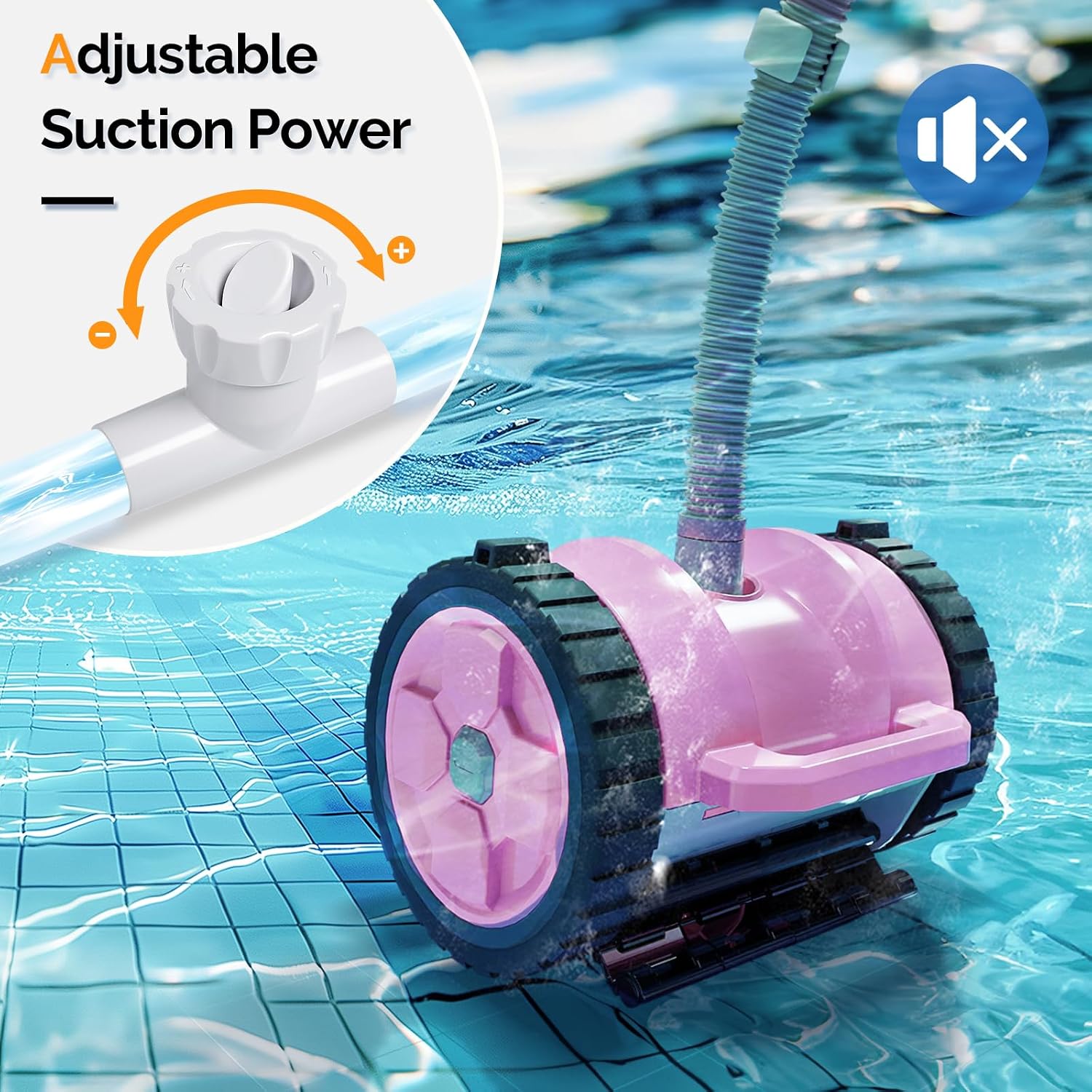 VINGLI Automatic Pool Cleaner for Inground Pools – Suction-Side Pool Vacuum with Powerful Wall-Climbing, 40FT Tangle-Free Hose, Ultra-Quiet Operation – Comfort Pink & Gray