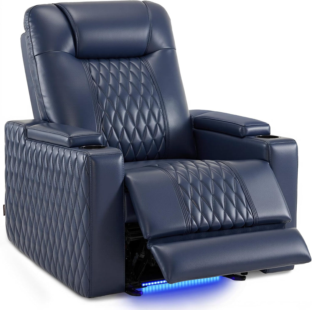 MCombo Oversized Power Recliner Chair with Adjustable Headrest & LED Light for Adults, Zero Gravity Recliner with USB & Type C Ports, Cup Holders for Living Room & Home Theater, Faux Leather HTS401