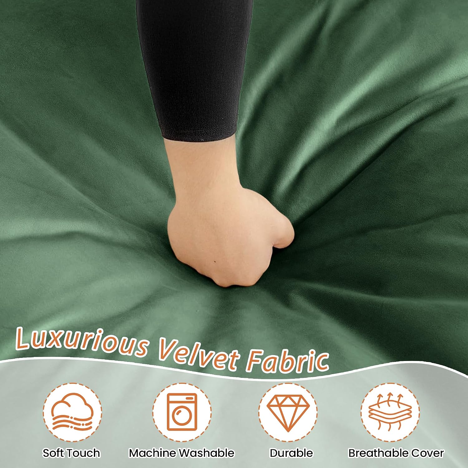 4FT Bean Bag Chair, Bean Bag Chairs for Adults and Kids, Fluffy and Comfy Bean Bag with Velvet Cover, Bean Bag with Memory Foam Filled for Gaming, Living Room, Playroom (Green)