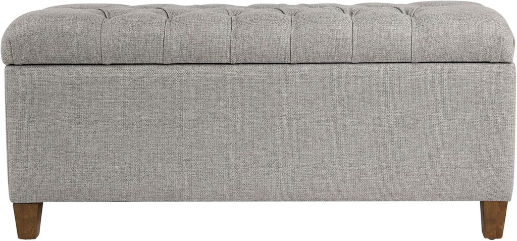 Homepop Home Decor Tufted Ainsley Button Storage Ottoman Bench with Hinged Lid Ottoman Bench with Storage for Living Room & Bedroom, Gray Fabric