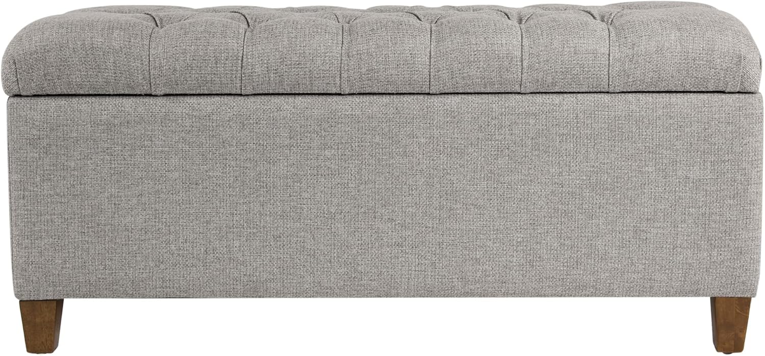 Homepop Home Decor Tufted Ainsley Button Storage Ottoman Bench with Hinged Lid Ottoman Bench with Storage for Living Room & Bedroom, Gray Fabric