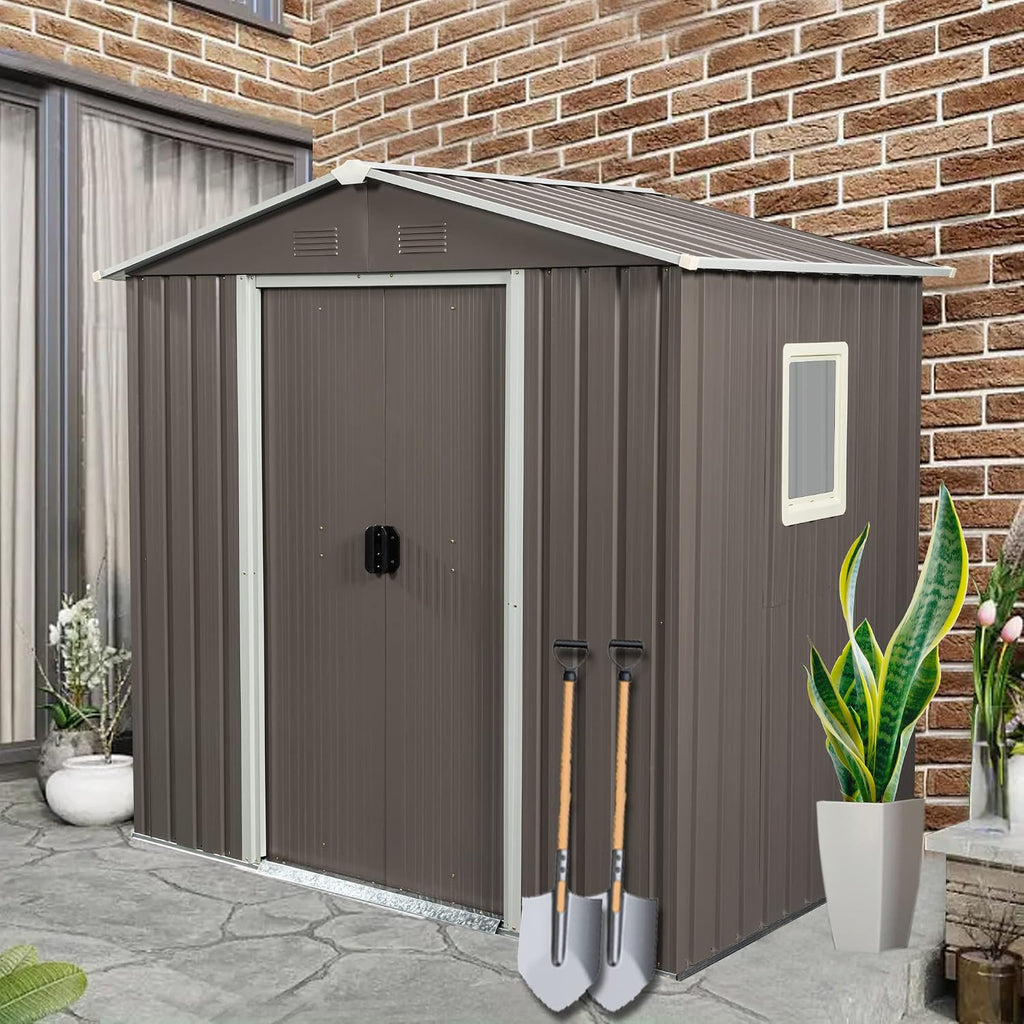 KEIKI 6x5 FT Outdoor Metal Storage Shed with Peaked Roof,Vents,Window and Metal Foundation for Garden Yard