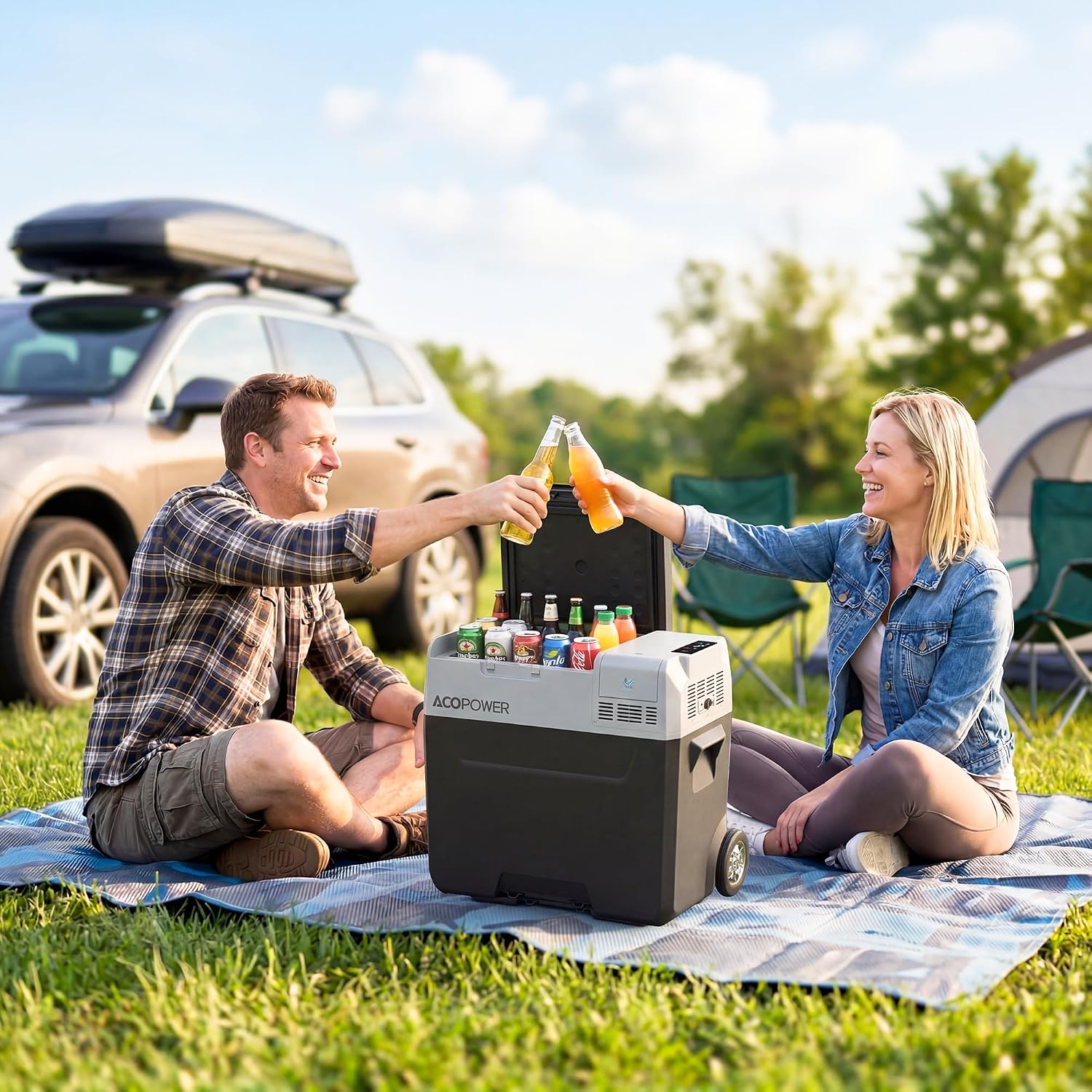 12 Volt Refrigerator, 32QT(30L) Electric Cooler, 12V Fridge APP Control, 12V Cooler -4℉~68℉, Portable Freezer 12/24V DC 110-240V AC for Camping RV SUV Truck Road Trips Boat Travel Home
