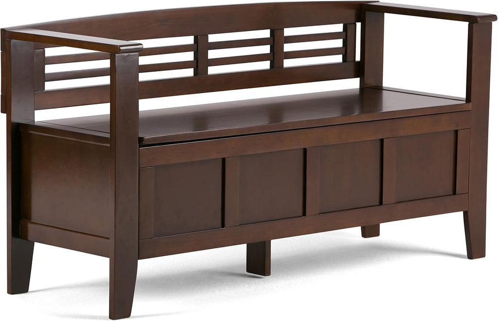 SIMPLIHOME Adams Entryway Storage Bench - 48 inch Wide Solid Wood Hallway Seat in Rustic Medium Brown, Contemporary Bench for Entryway or Living Room with Lift-Up Lid and Spacious Storage