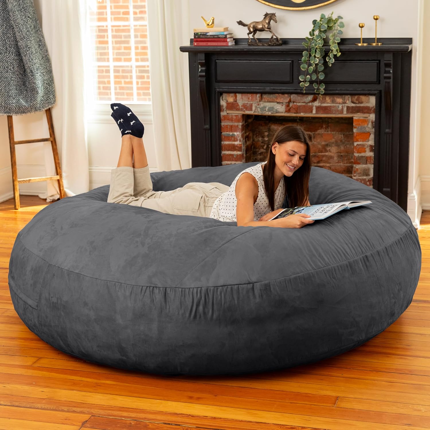 Jaxx 6 Foot Cocoon - 2-in-1 Convertible Bean Bag Bed & Large Bean Bag Chair for Adults, Black