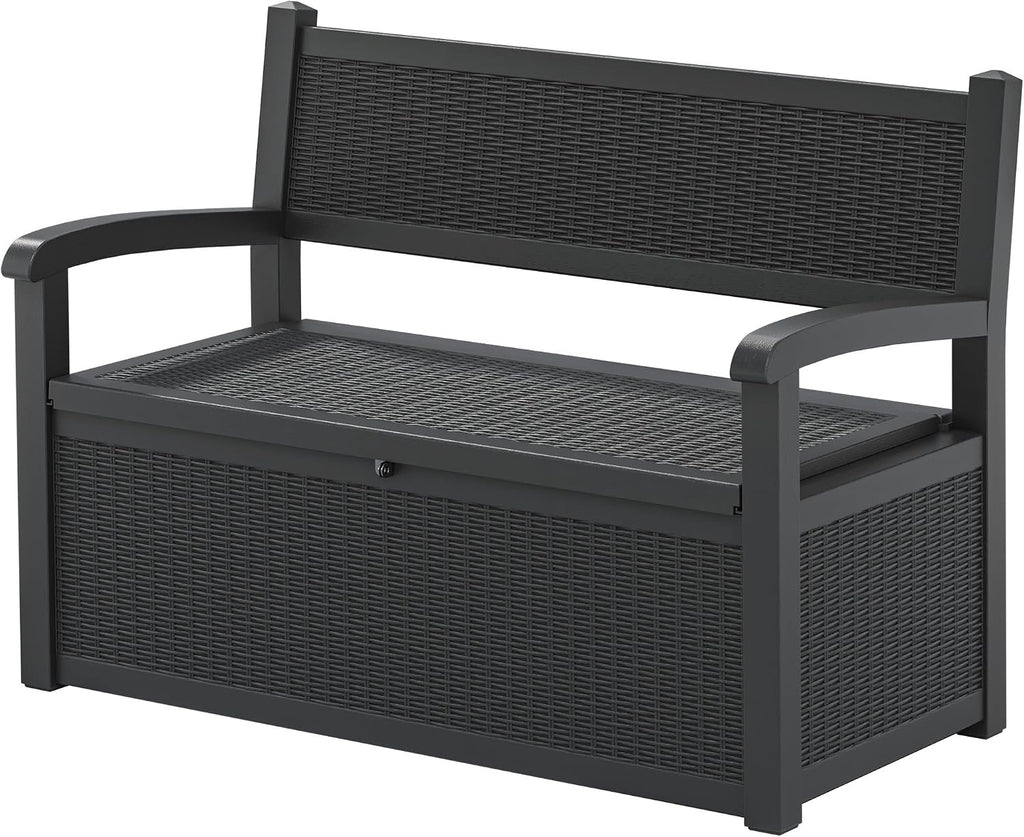 LHBGO 70 Gallon Storage Bench Deck Box for Patio Furniture with Armrest Bench Outdoor Storage
