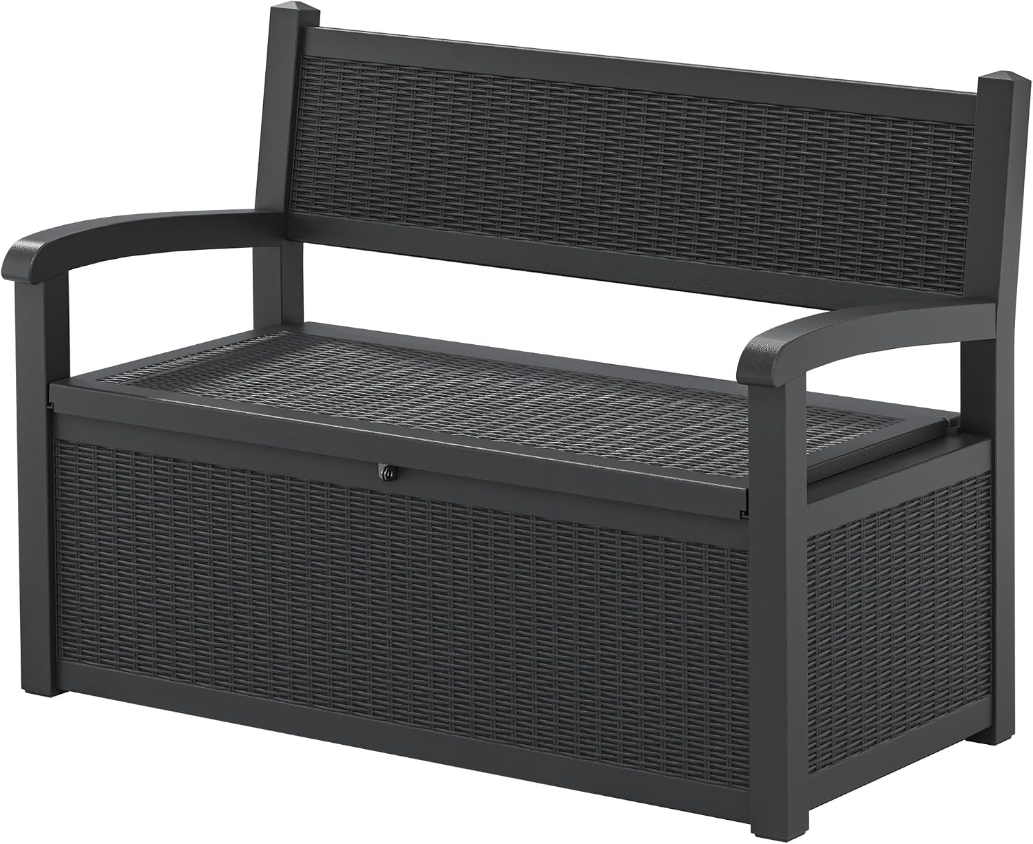 LHBGO 70 Gallon Storage Bench Deck Box for Patio Furniture with Armrest Bench Outdoor Storage