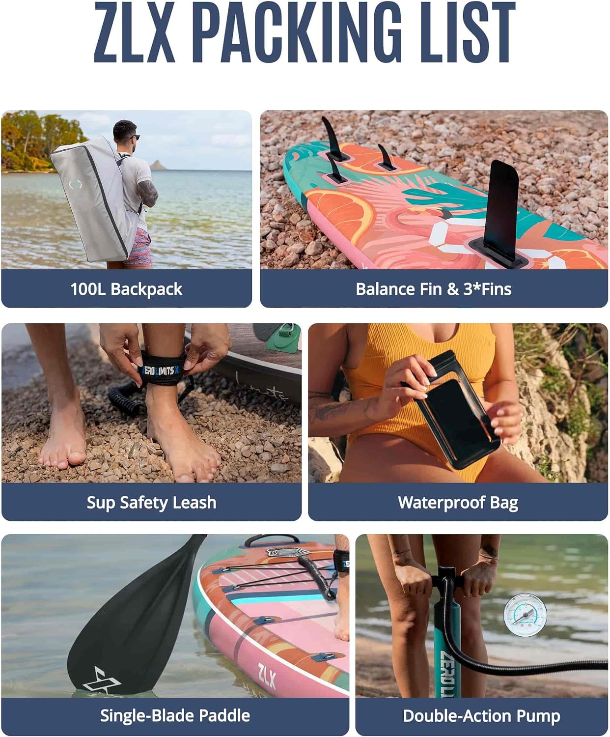 ZLX 11'6'x35' Ultra Wide Inflatable Stand Up Paddle Board | Stable Non-Slip Deck Pad, Unique Fin System, Premium SUP Accessories & Backpack - Upgraded Pump for Adults, All Skill Levels