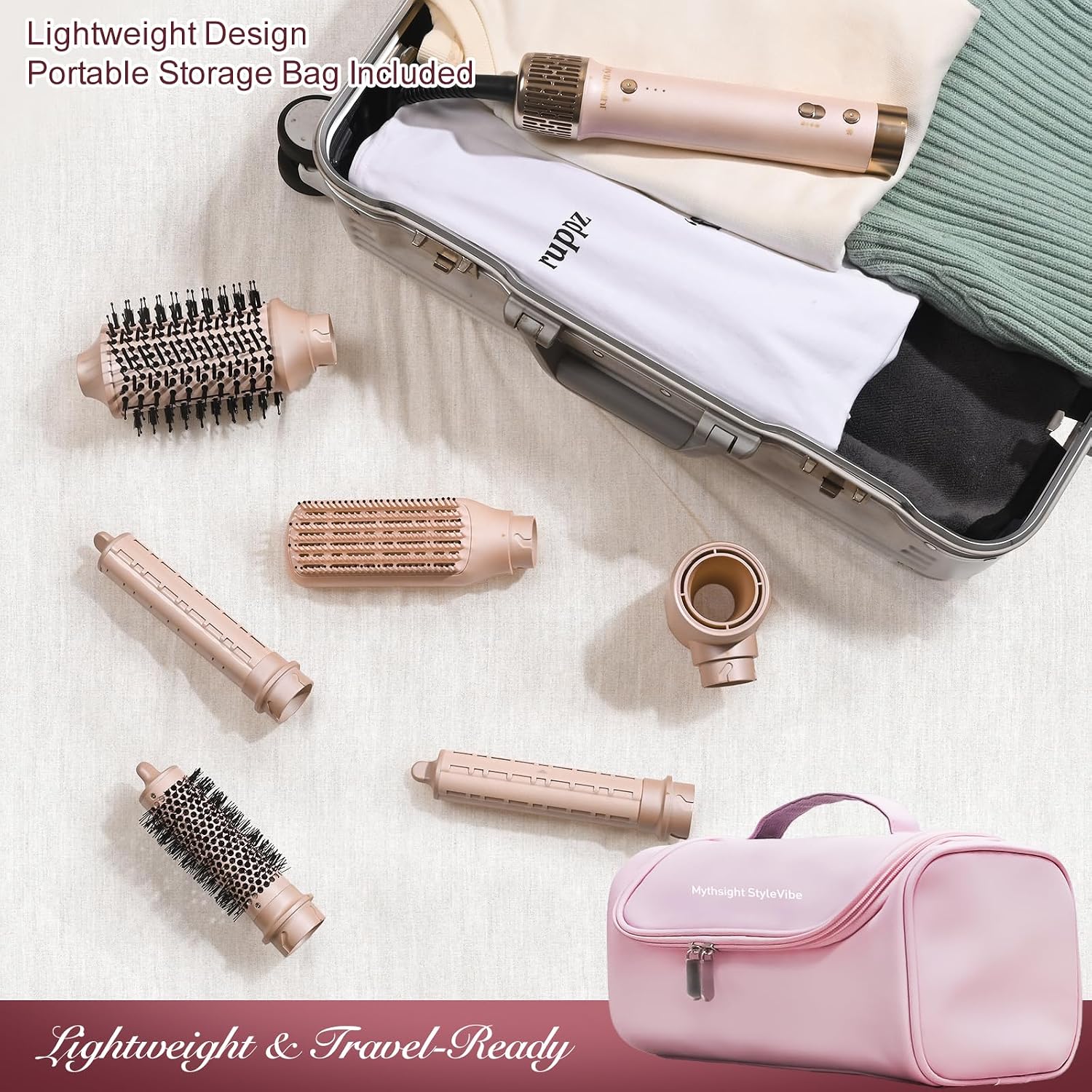 StyleVibe 6-in-1 Air Styler, Hair Dryer & Blow Dryer Brush with Auto Wrap Curl L/R, Fast Drying, Smooth Blowouts, Root-Lift Volume, No Heat Damage Frizz-Free Thermal Brush with Travel Bag