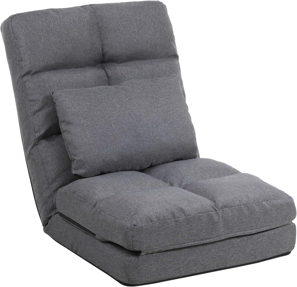 Chaise Lounge Indoor, 14-Position Floor Chair with Padded Pillow for Adults Kids, Folding Lazy Sofa Chair for Living Room, Bedroom, for Gaming Reading (Grey)