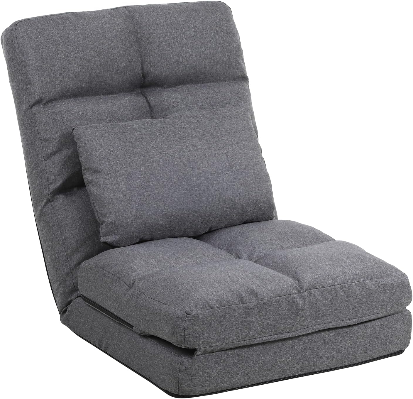 Chaise Lounge Indoor, 14-Position Floor Chair with Padded Pillow for Adults Kids, Folding Lazy Sofa Chair for Living Room, Bedroom, for Gaming Reading (Grey)