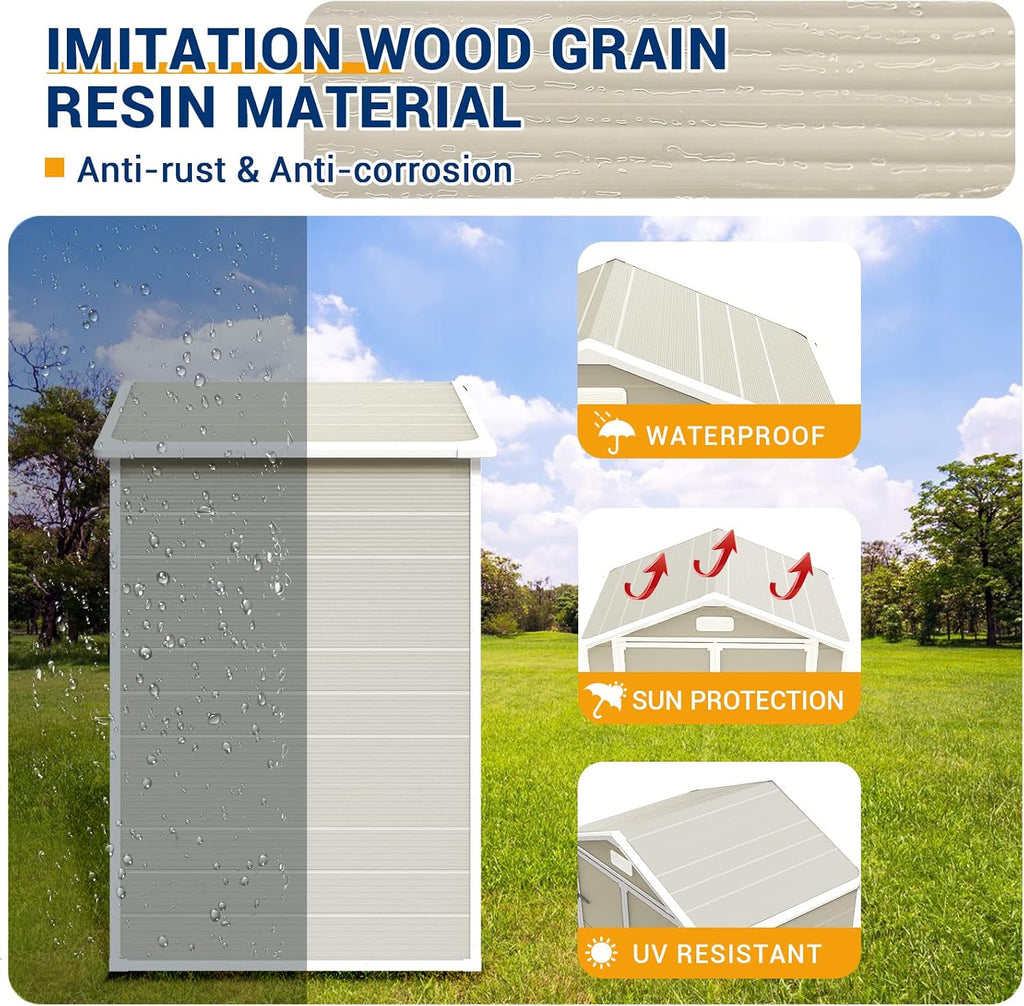 UDPATIO Outdoor Storage Shed 6x4.5 FT, Resin Outside Sheds & Outdoor Storage Plastic for Trash Can, Bike, Lawnmower, Generator, Tool Shed with Lockable Door for Backyard, Lawn, Patio, Sandstone