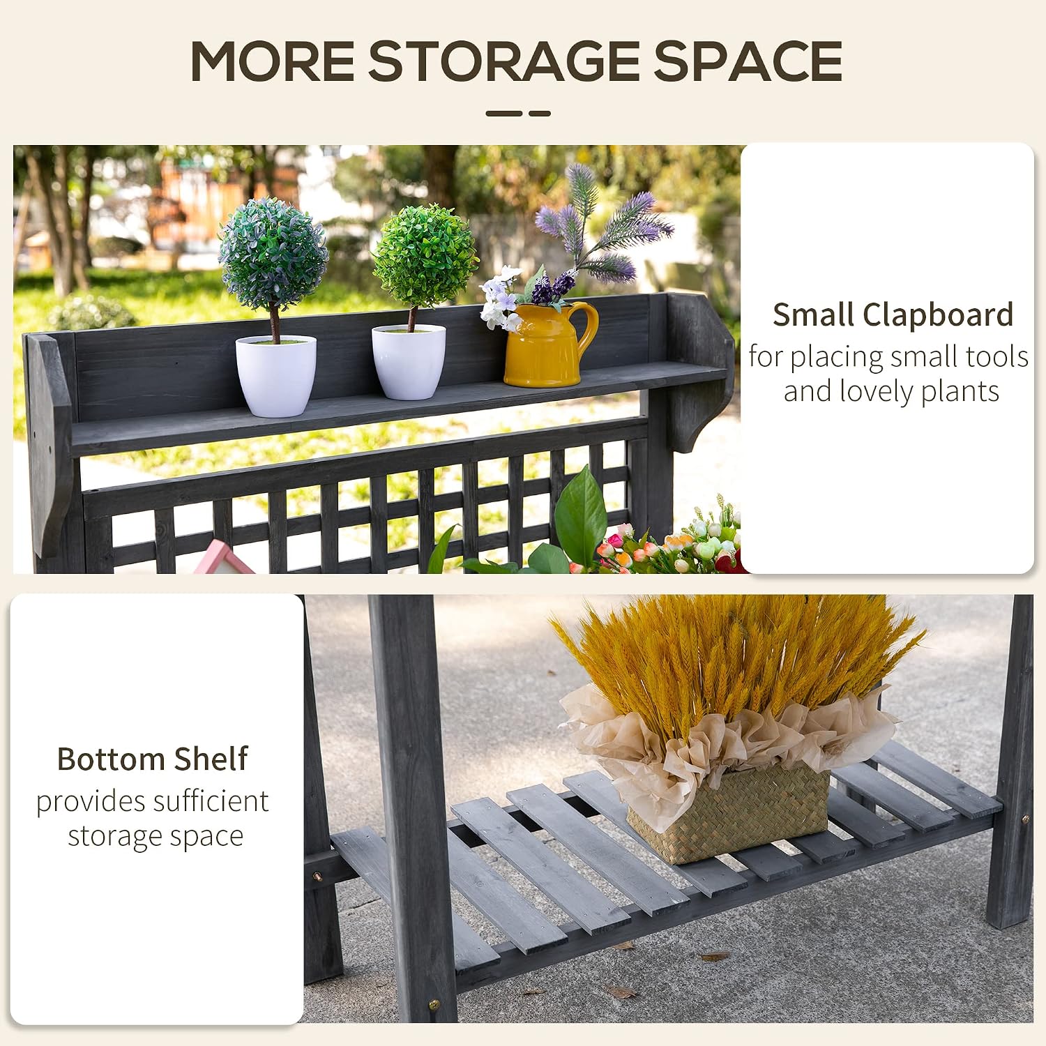 Outsunny Outdoor Potting Bench Table, Wooden Workstation with Sliding Tabletop, Storage Shelf and Dry Sink, for Greenhouse, Garden, Patio, Gray