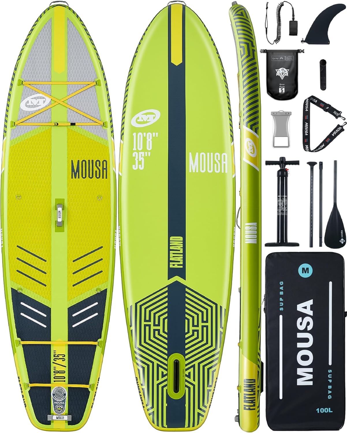 MOUSA 10'8/11'×35' Extra Wide Inflatable Stand Up Paddle Board, Stable Paddleboard SUP for 2 People/Family, Anti-Slip Full EVA Deck, 3 Handles, 100L Backpack, All-Round Sup Board, Big Fin