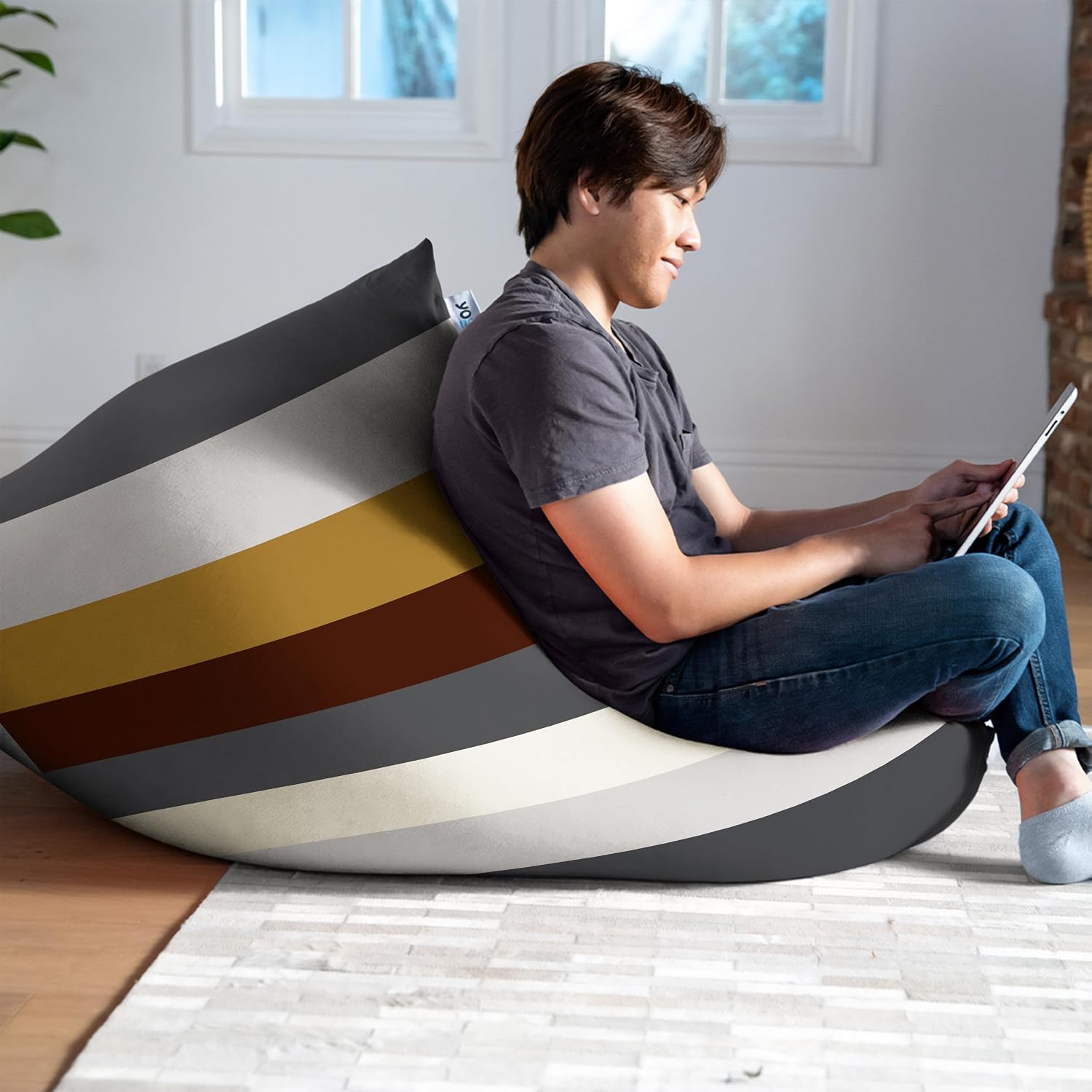 Yogibo Short Bean Bag Lounger Chair for Adults, Kids and Teens with Filling, Soft, Plush, Comfy, Sensory Lounge Beanbag Loveseat, Washable Cover, Bright Neutral