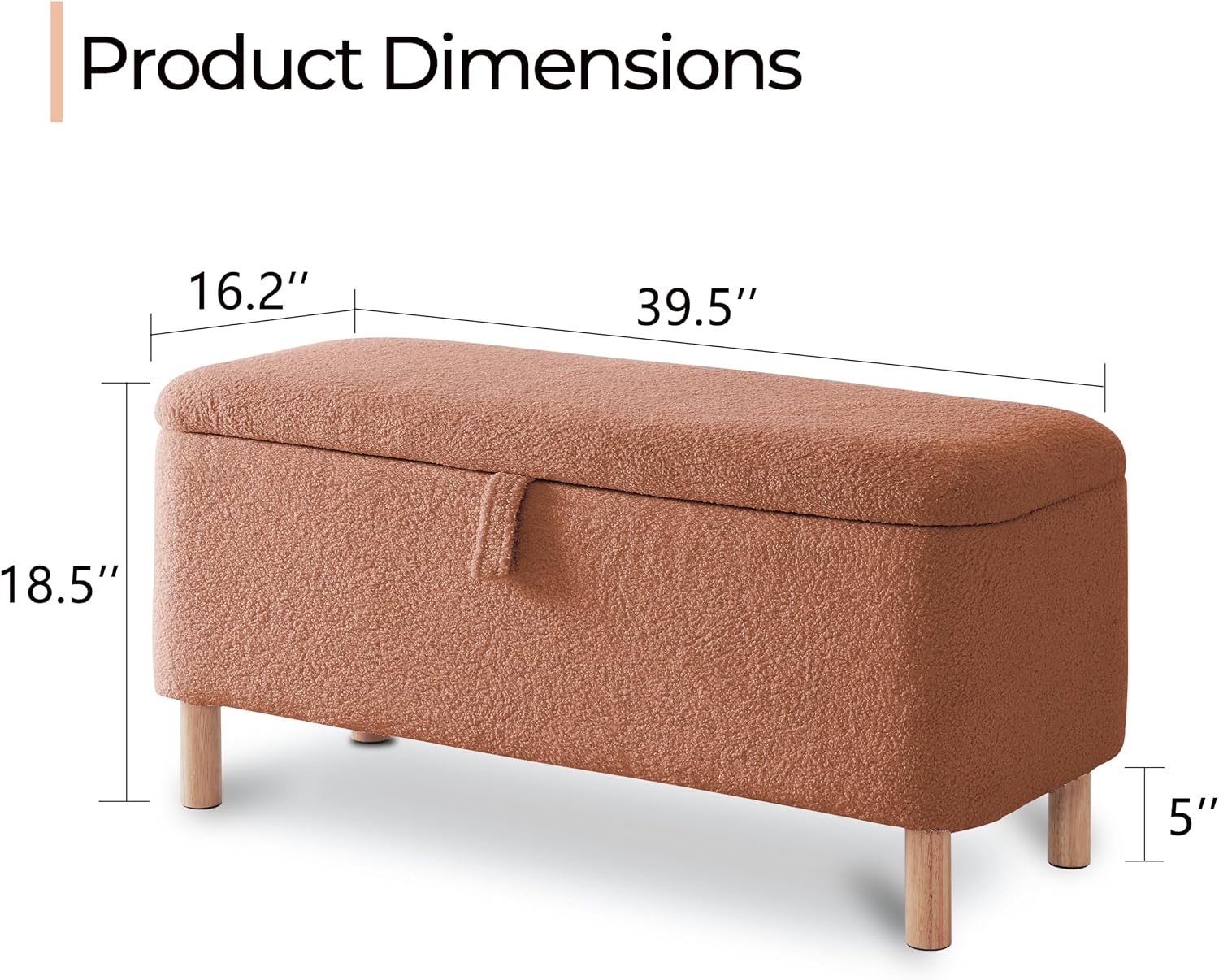 Boucle Storage Ottoman Bench for Bedroom end of Bed, Sherpa Upholstered Shoe Seat Storage Bench for Entryway Bed Foot, Rectangle Cushion Padded Blanket Chest Cute for Living Room, Burnt Orange