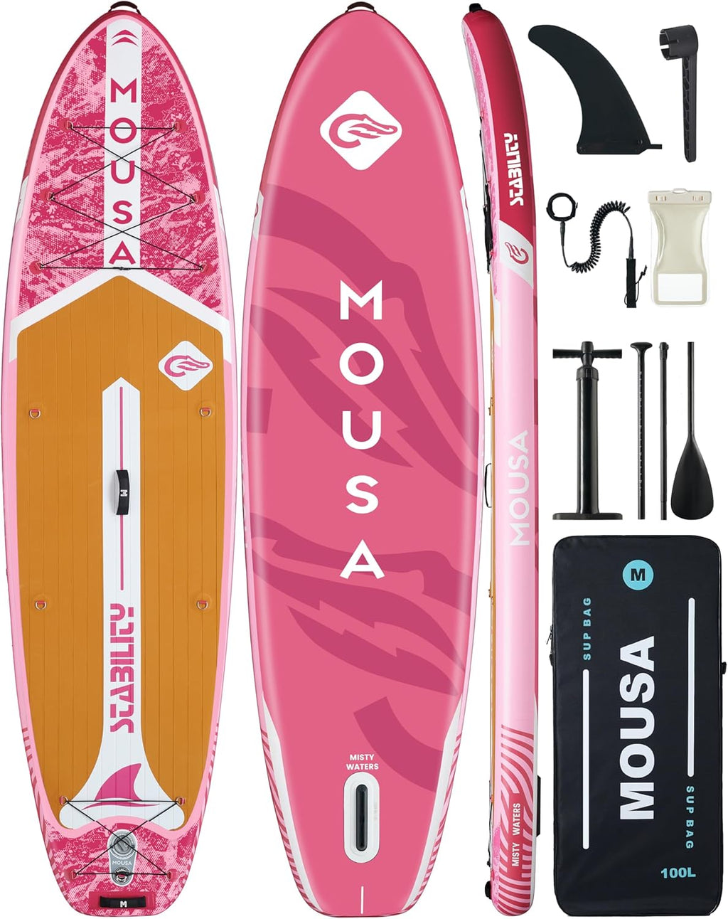 MOUSA 10'8/11'×35' Extra Wide Inflatable Stand Up Paddle Board, Stable Paddleboard SUP for 2 People/Family, Anti-Slip Full EVA Deck, 3 Handles, 100L Backpack, All-Round Sup Board, Big Fin
