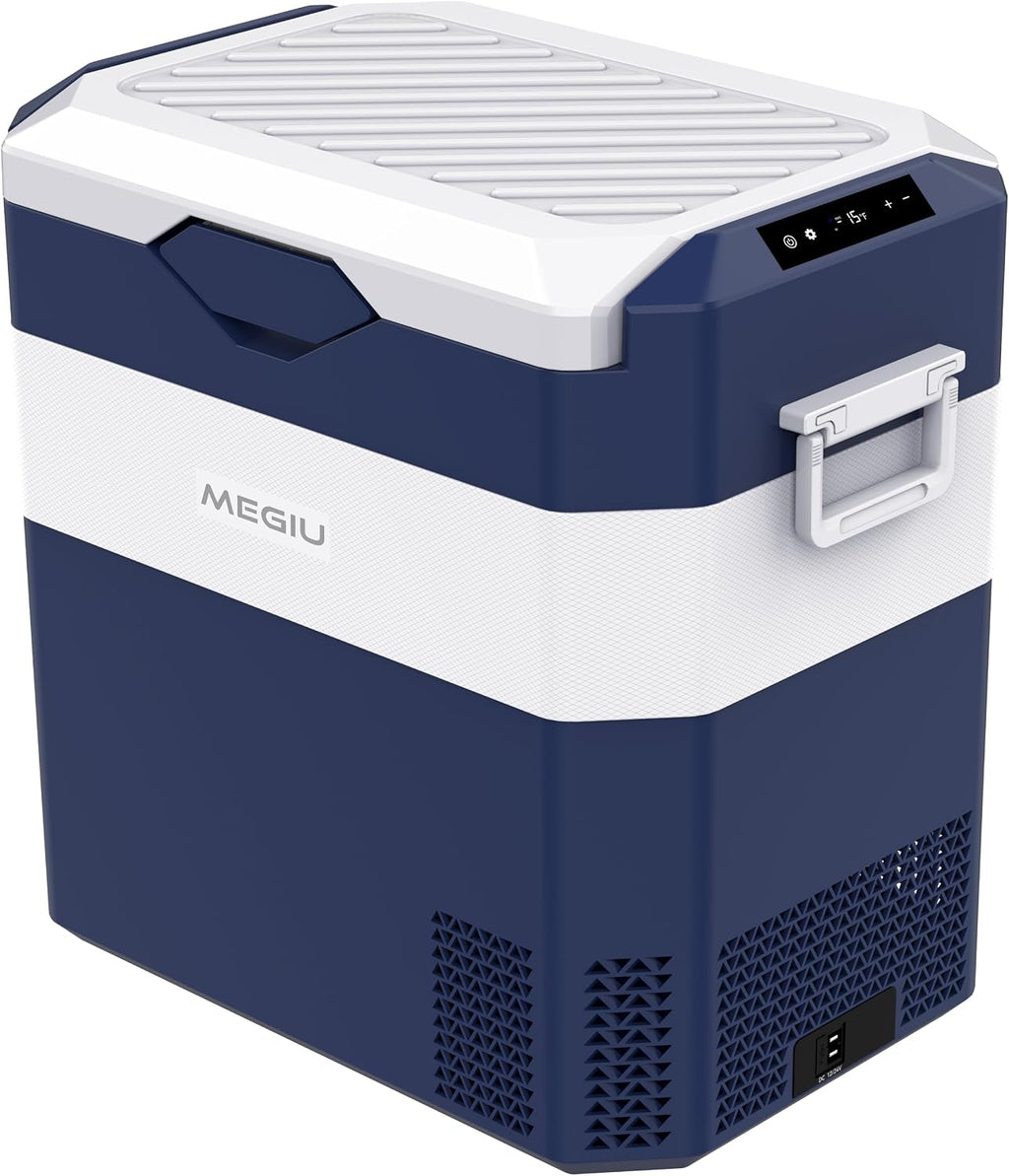 Megiu 12 Volt Refrigerator Car Fridge Portable 12V 45 Quart Freezer Compressor Cooler 12V/24V DC 110～240 V AC for Truck Van RV Camper SUV and Home Use