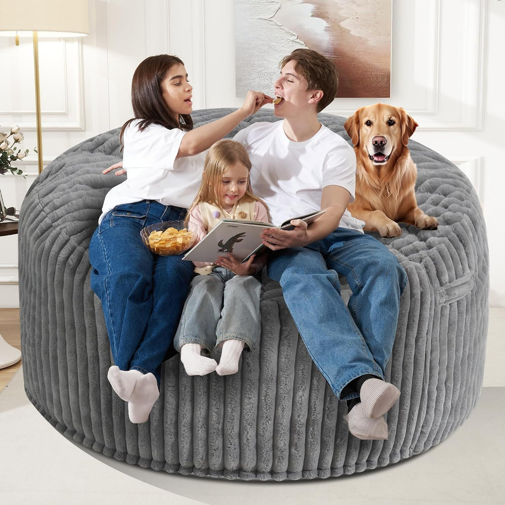 Homguava 6 FT Bean Bag Chair,6' Big Bean Bag,Giant Bean Bag Chairs for Adults with Memory Foam Filled,Comfy Large Beanbag Chairs Soft Bean Bag Sofa with Dutch Corded Plush Cover-Grey