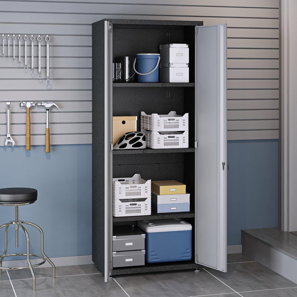 Manhattan Comfort Fortress Collection Modern Designed Durable Tall Storage Standing Garage Cabinet Great For Tools and Supplies, Stainless Steel