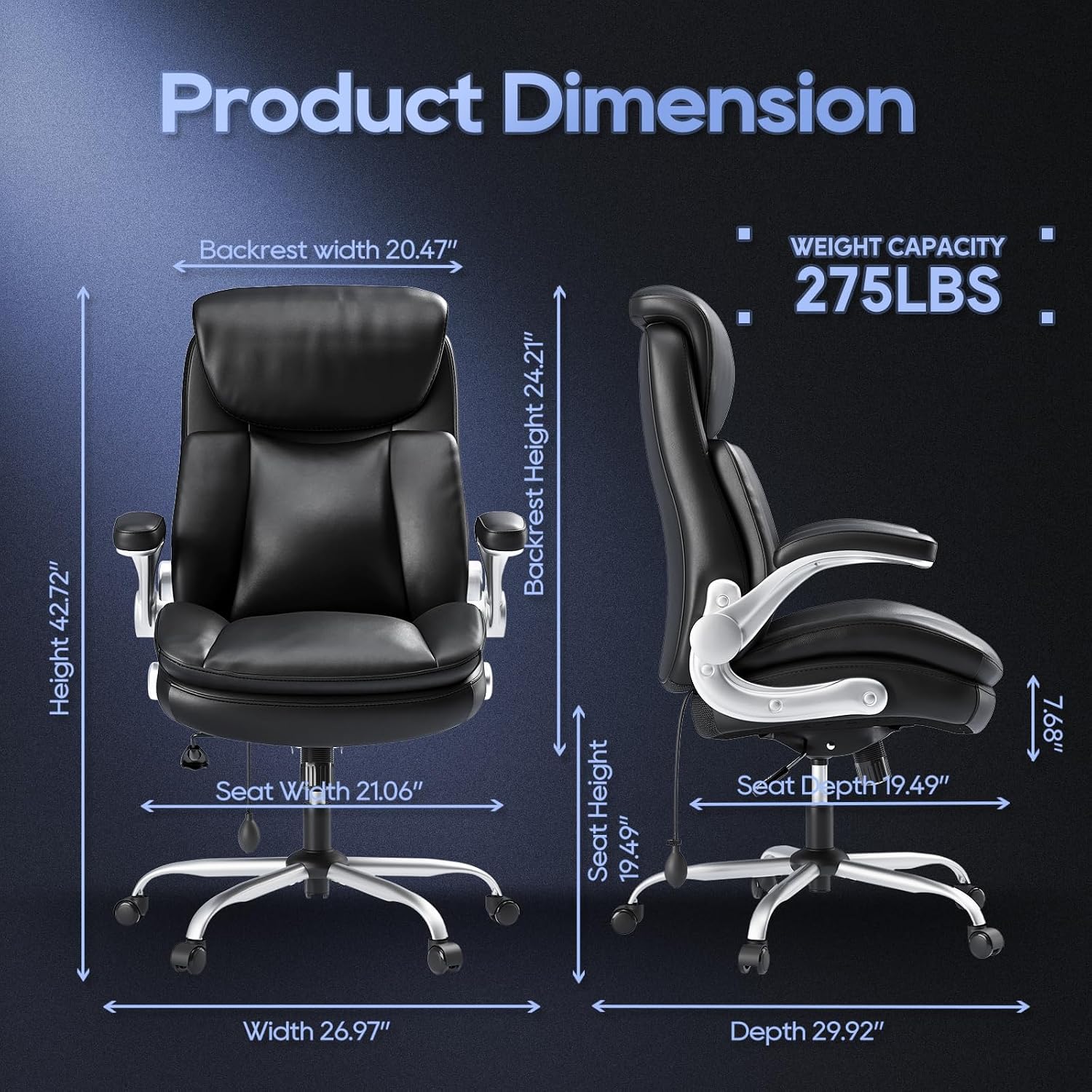 MALOL Office Chair Big and Tall- High Back Executive Office Chair- Ergonomic Home Computer Desk Chair with Padded Flip-up Arms, Adjustable Lumbar Support, Wide & Thick Seat for Adult-Black, Set of 2