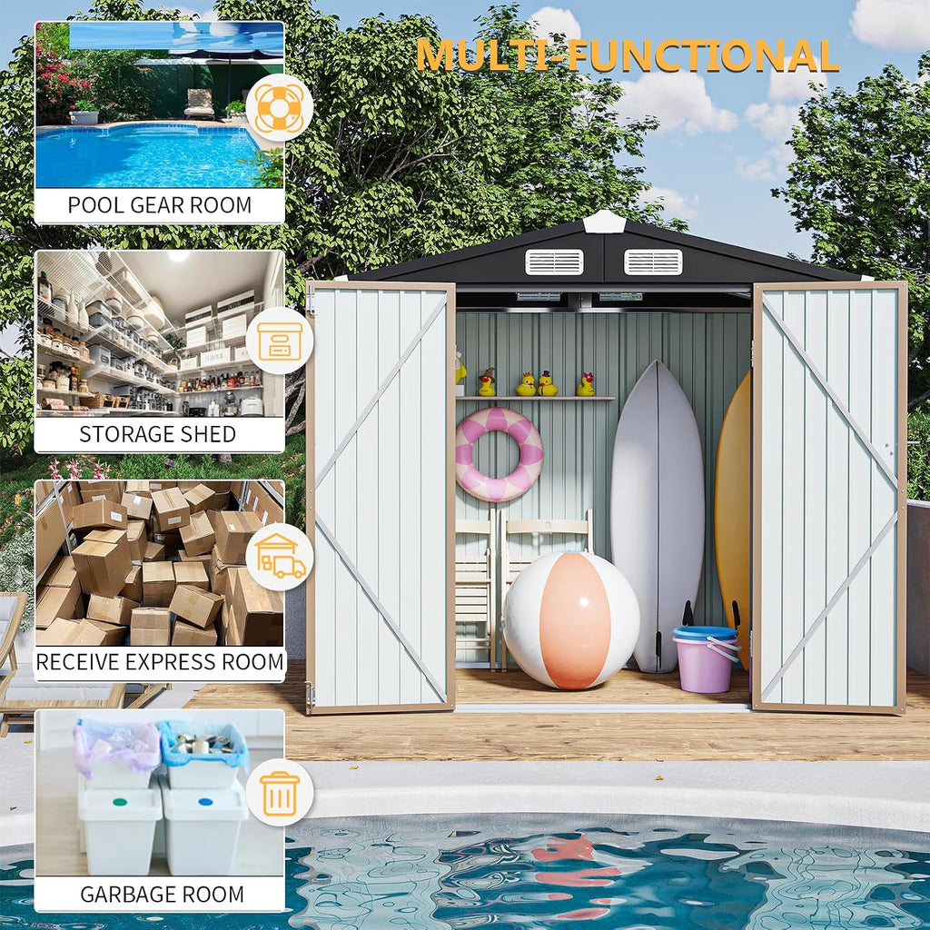Outdoor Storage Shed 6.4x3.6FT Outdoor Garden Storage Shed, Galvanized Steel Metal Garden Shed with Air Vent and Hinged Door Utility Tool Storage House for Garden, Backyard, Patio, Lawn