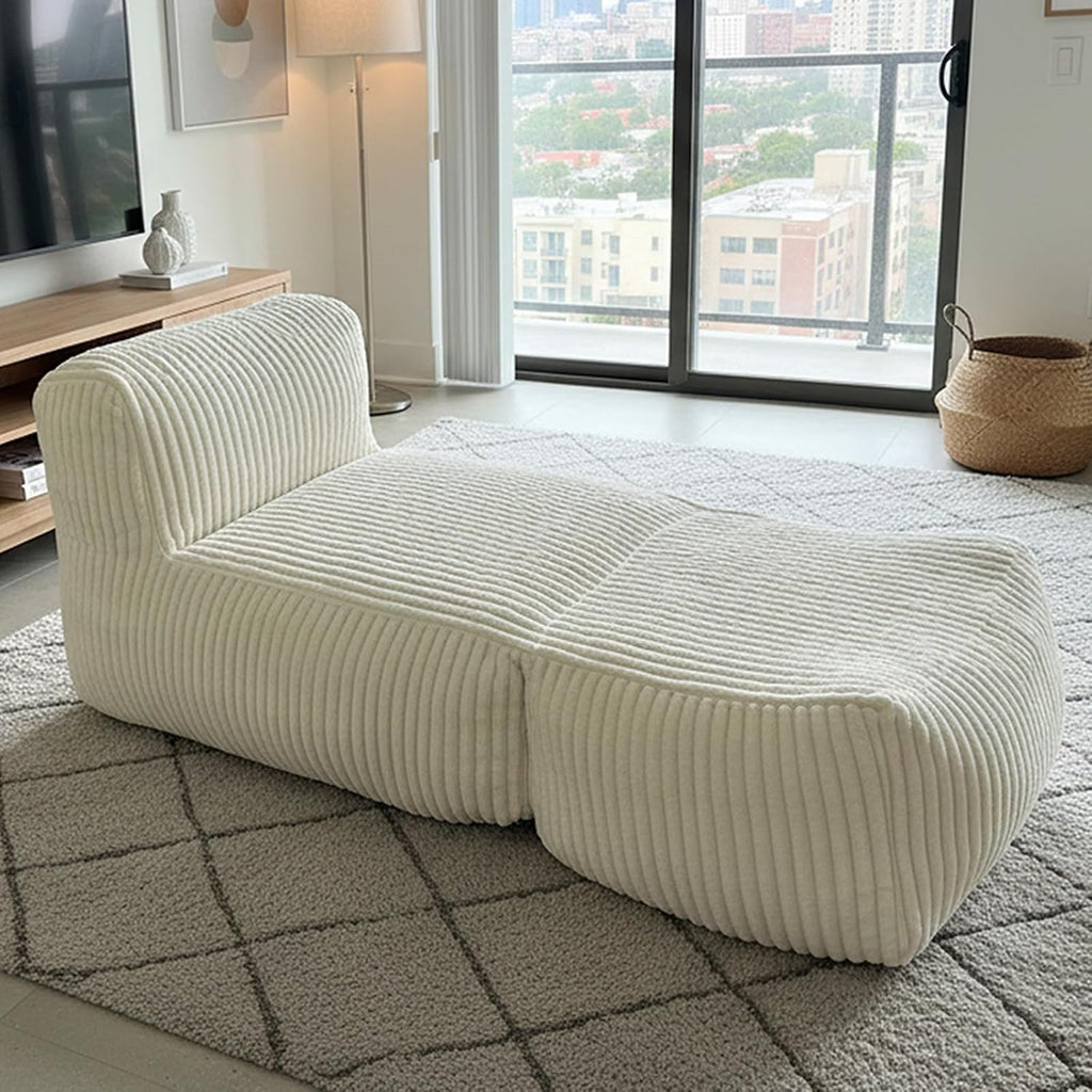 Large Memory Foam Bean Bag Chair for Adults – Big Lounger Sofa Seat for Living Room, Bedroom, or Balcony (Beige)