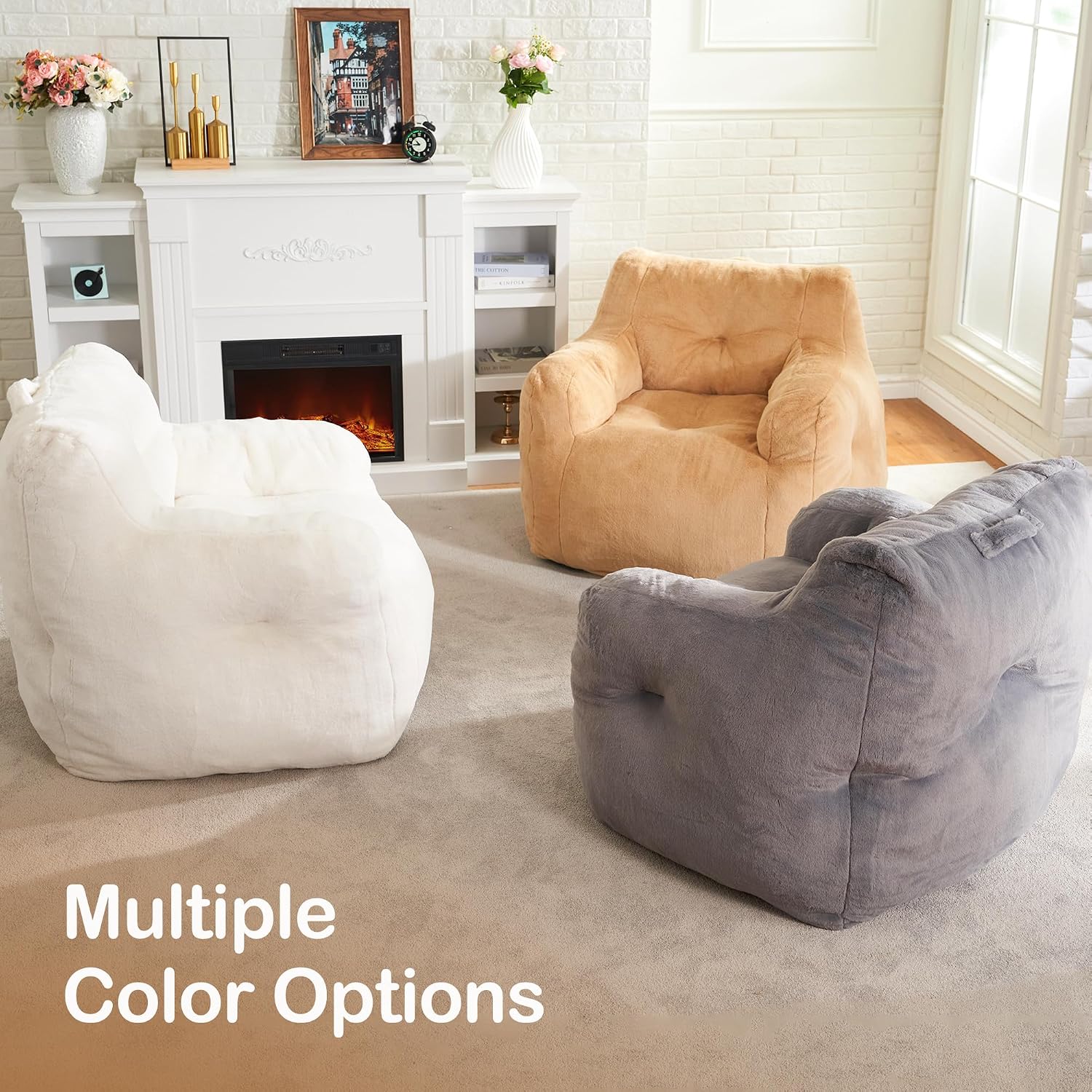 Hobestluk Bean Bag Chair for Adult Small Bean Bag Chairs with Arms Furry Beanbag Chair with Foam Filler Stuffed Bean Bag Sofa for Reading in Bedroom Living Room and Dorms(Khaki)