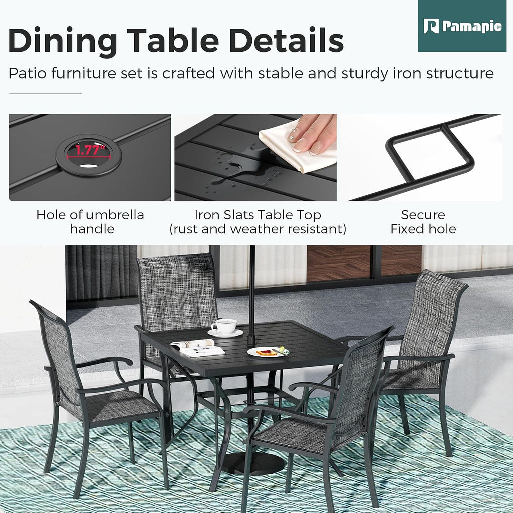 5-Piece Outdoor Dining Set, Patio Furniture Set with 4 Regular Chairs,Patio Dining Set with 1 Rectangular Table for Garden, Backyard, Poolside, Deck, Charcoal