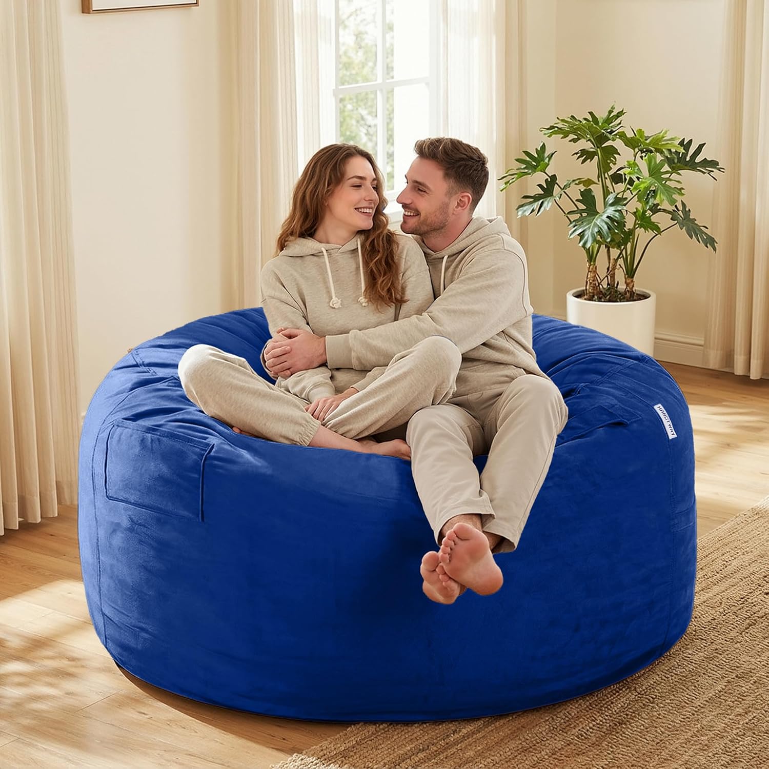 HABUTWAY Bean Bag Chair: Giant 5' Memory Foam Furniture Bean Bag Chair for Adults with Microfiber Cover 5Ft (Blue)