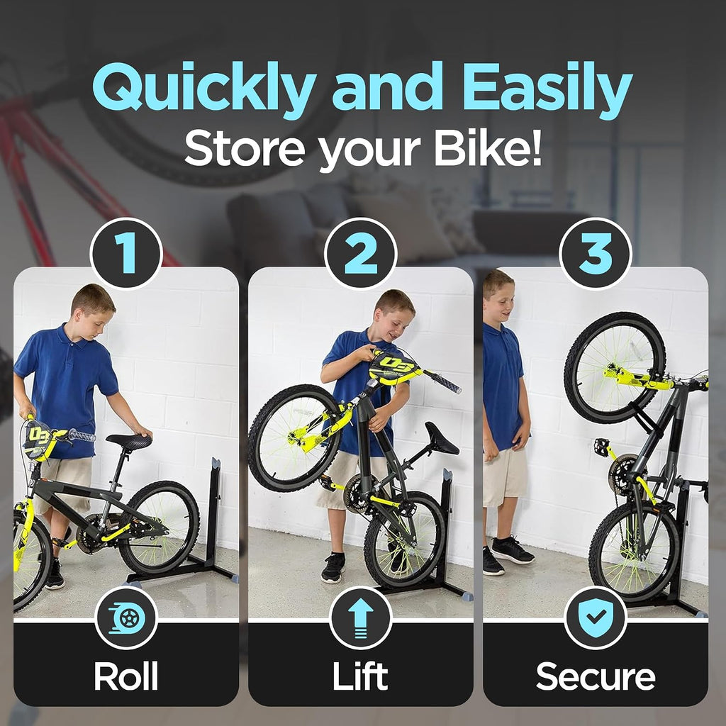 Bike Nook Pro Stand & Vertical Storage Rack - 4 Pack with connectors - The Original Vertical Bicycle Floor Stand for Garage Storage and Indoor and Outdoor use, No Drilling Required