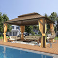 EROMMY 12' x 16' Hardtop Gazebo, Aluminum Frame Gazebos with Galvanized Steel Double Roof, Permanent Outdoor Metal Pavilion with Curtain and Netting for Patio, Lawn, Deck