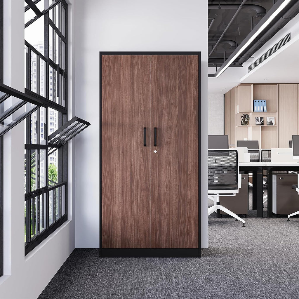 Letaya Metal Storage Cabinets,72'' Employee Lockers Steel Wardrobe with Lock Door for Office,Home,School,Gym,Fire Department,Hotel(Wood Grain Color)
