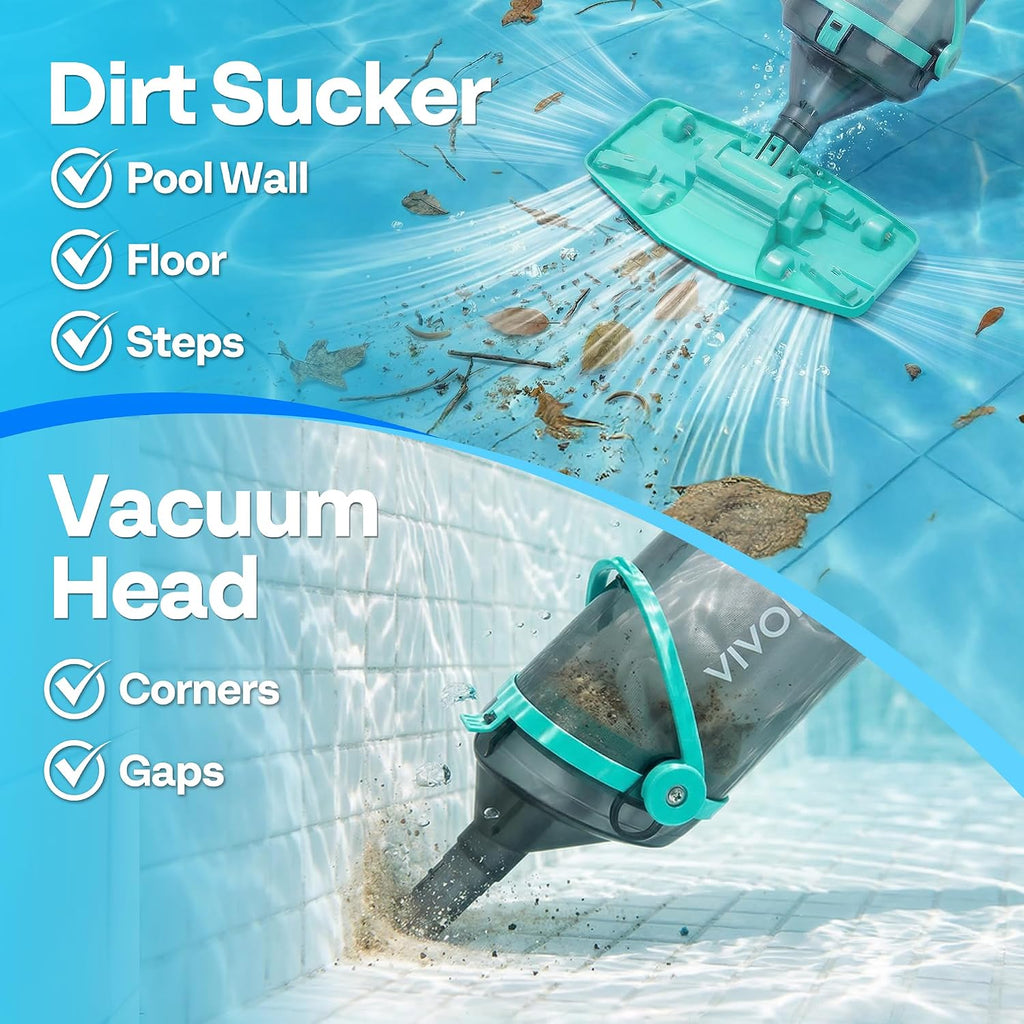 VIVOHOME Handheld Pool Vacuum 1110 GPH Suction Cordless Pool Cleaner 40W Powerful Motor Long-Run 60min Battery, Adjustable 9.12FT Pole for Above Ground & In-Ground Pools, Spas - Green