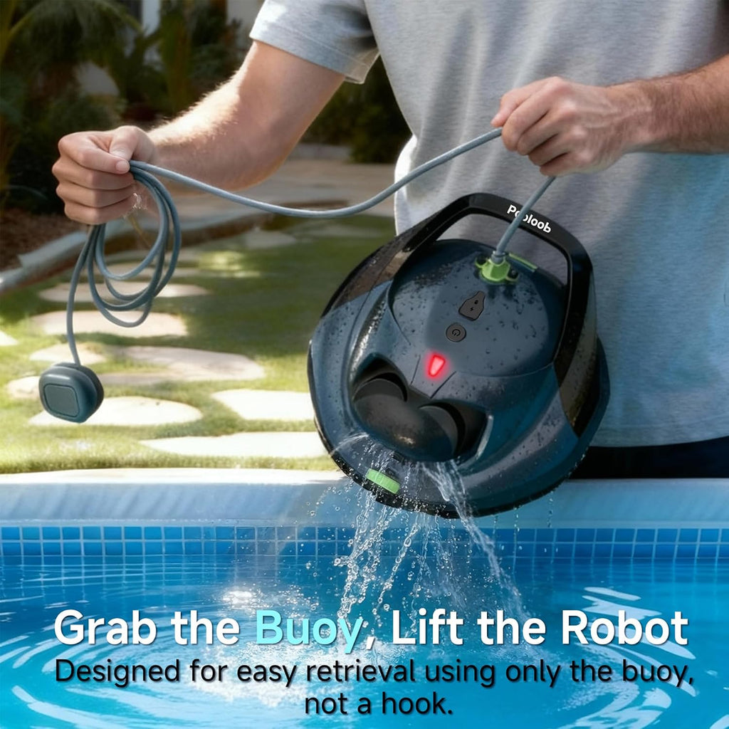 Pooloob Robotic Pool Vacuum Cleaner with Triple-Layer Filtration & Floating Buoy, for Regular Daily Maintenance, Flat Floor Cleaning for Above/In-Ground Pools,NOT for Initial or Deep Cleaning or Swamp