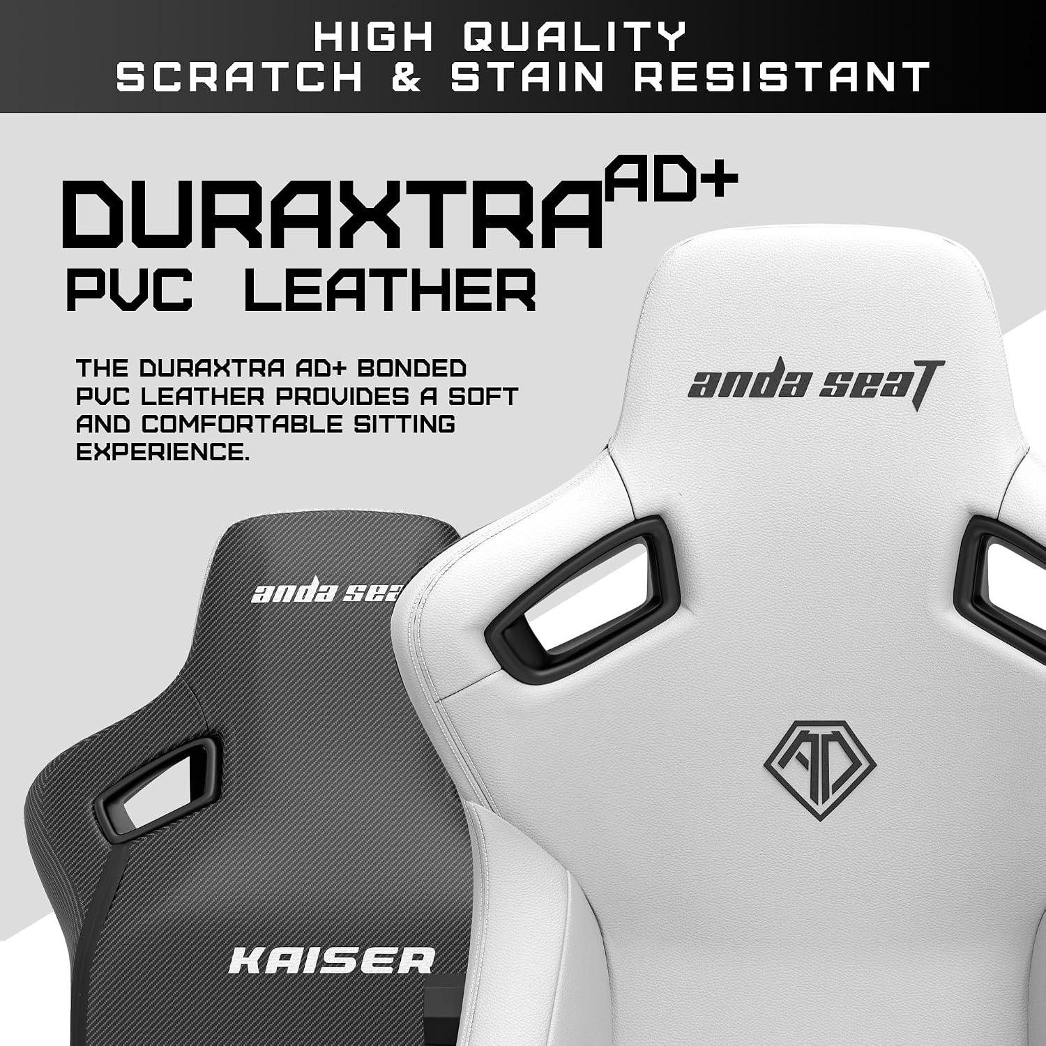 Anda Seat Kaiser 3 Large Gaming Chair for Adults - Ergonomic White PVC Leather Gaming Seat with Lumbar Support, Comfortable Office Chair with Neck Support - Heavy Duty Wide Computer Seat