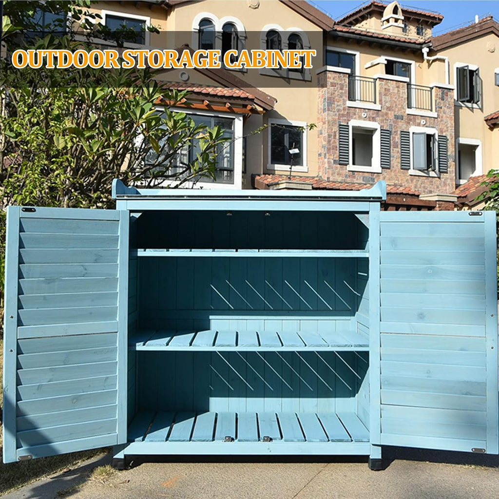 Furniture Waterproof Tool Shed Outdoor Garden Patio Storage Cabinet with Potting Benches Outdoor Work Station Table (Color : Blue)