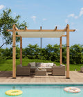 GAOMON Retractable Pergola 10' x 10' Aluminum Outdoor Pergola with Retractable Canopy Faux Wood Metal Pergolas for Patios, Backyard, Deck, Patio, Garden Porch Beach Pavilion Grape Trellis, Beige