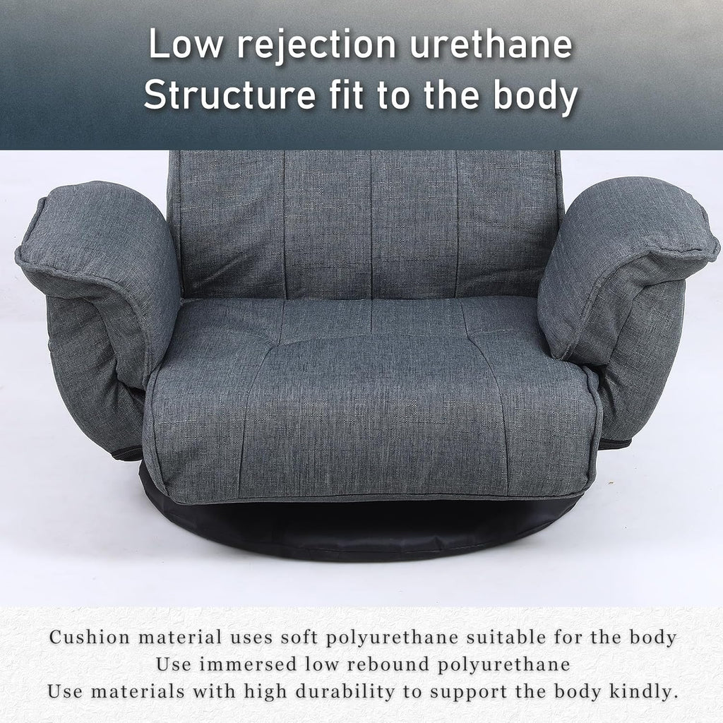 360 Degree Swivel Floor Chairs for Adults, Gaming Floor Chair with Back Support, 14 Angles Adjustable Comfortable Floor Lounge Chair Folding Video Game Chairs Office Bedroom 201 (Dark Grey)