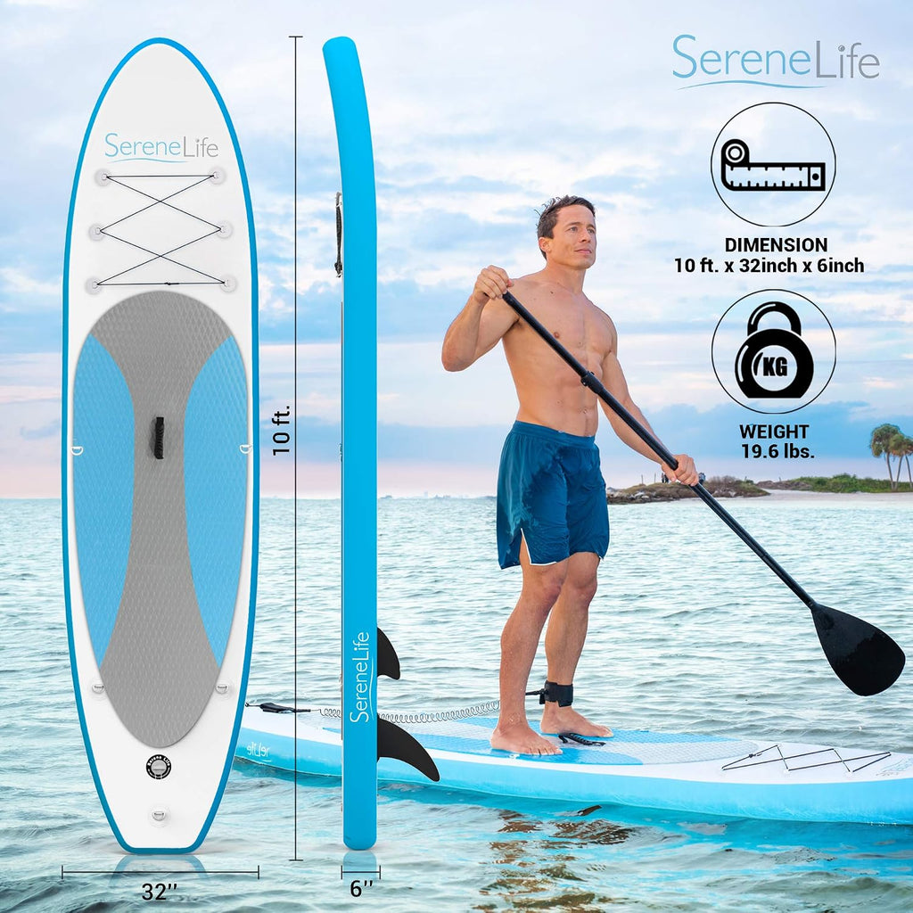 SereneLife 10' Inflatable Stand Up Paddle Board 2-Pack with Premium SUP Accessories – 32' Wide Stable Design with Non-Slip EVA Deck Pad for Youth and Adults, 350 lbs. Capacity Each
