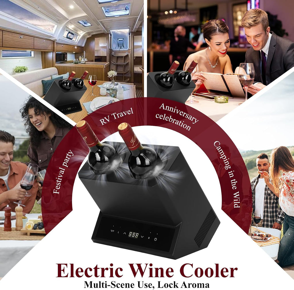 Electric Wine Chiller Double Bottle - Premium 24H Iceless Portable Cooler,Wine Chiller for 750ml Wine/Champagne,Multi-Scene Vino Accessory for Kitchen/Bar/RV - Perfect Gift for Wine Lovers