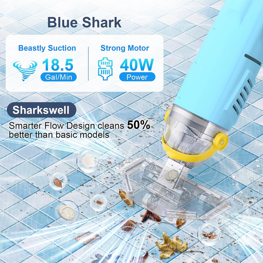 Upgraded Cordless Pool Vacuum with Telescopic Pole, 60 Min Powerful Suction & Transparent Head, Rechargeable Handheld Cleaner for Above Ground Pools, Inground Pools, Hot Tubs and Spa