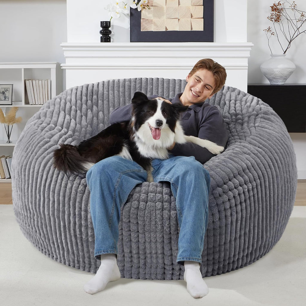 Homguava 6 FT Bean Bag Chair,6' Big Bean Bag,Giant Bean Bag Chairs for Adults with Memory Foam Filled,Comfy Large Beanbag Chairs Soft Bean Bag Sofa with Dutch Corded Plush Cover-Dark Grey