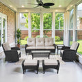 Belord Wicker Outdoor Furniture Set - 7 Piece Patio Conversation Sets with Comfort Swivel Rocker Glider Patio Chairs Set of 2 and Rattan Sofa, Tempered Glass Coffee Table and Side Table,Black/Beige